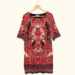 Signature Camryn Womens 3/4 Sleeve Midi Dress Size 16W Paisley Medallion Boho